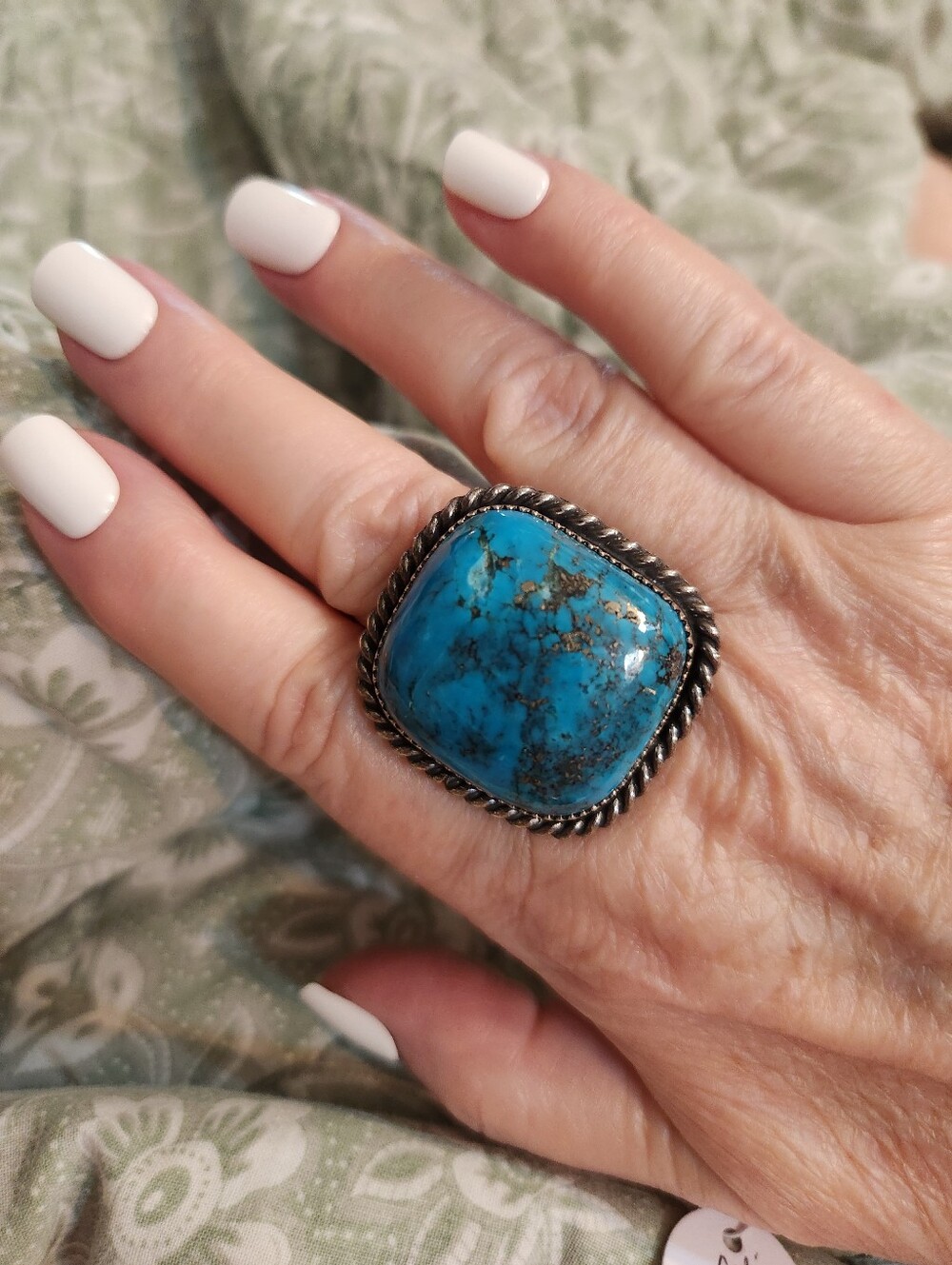 Turquoise Statement Ring in Bright Blue with Silver Setting
